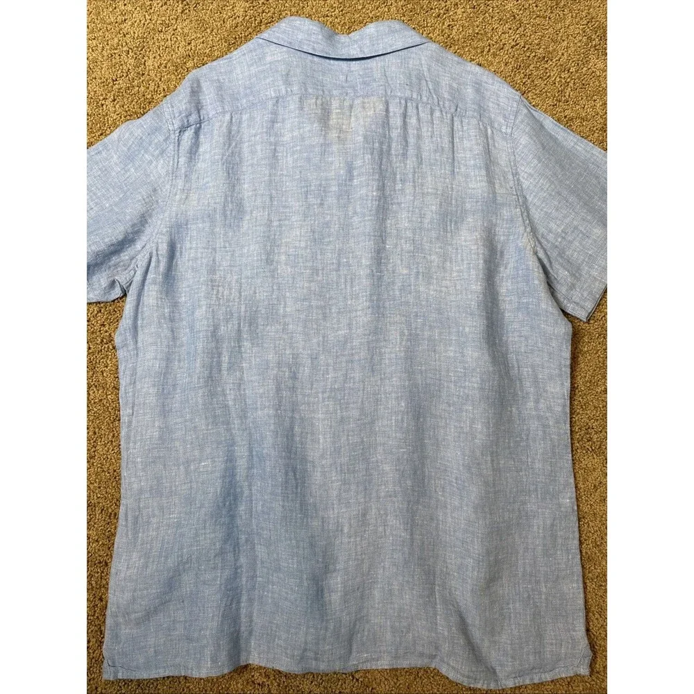 Banana Republic Men’s Large Camden Fit 100% Linen Short Sleeve Button Up Blue‎